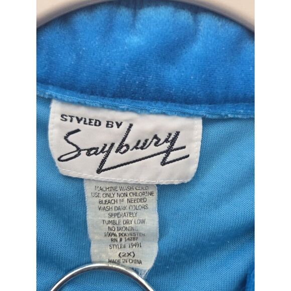 Vtg Saybury Velour Long‎ Robe Blue 2X Half Zip Pintuck Pleats Maxi Long Sleeve - Picture 8 of 8